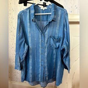 Side Stitch Denim Blue Shirt with White Accents